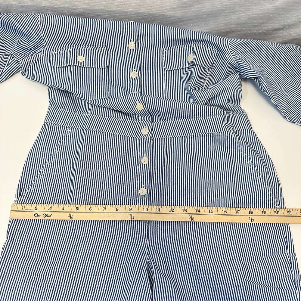 Outerknown Womens Overall Jumpsuit Size M Blue Stripe Linen Coastal Minimalist - Picture 15 of 16